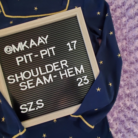 Aileen Navy blue with gold stitched stars long sleeve top square neckline S - Picture 4 of 6